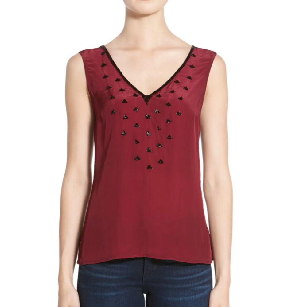 Plenty by‎ Tracy Reese Beaded Tank Size S NWT Burgundy Wine Silk Embellished Top